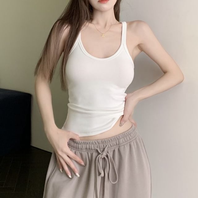 Crop Camisole Scoop Neck Top - Solid