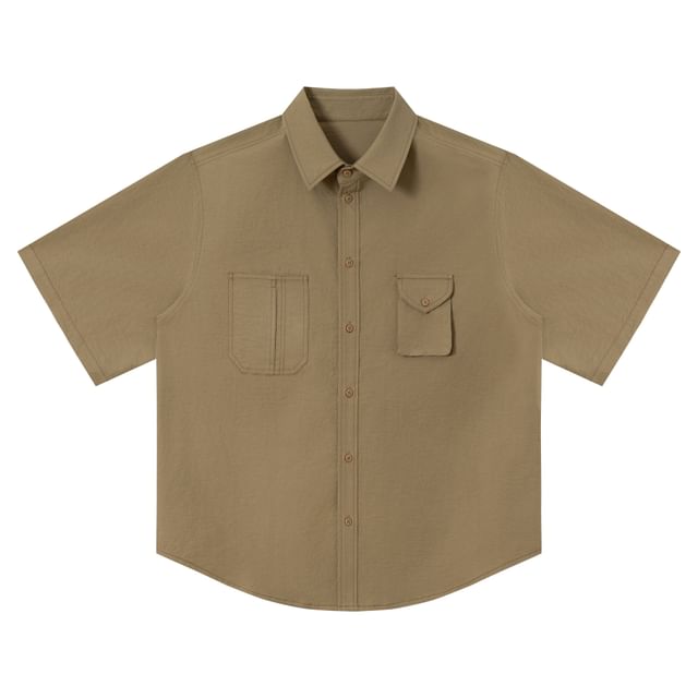 Oversized Collared Button-Up Shirt, Short Sleeve
