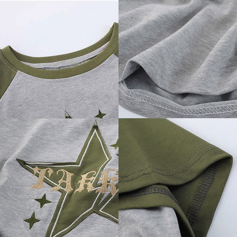 Green Star T-Shirt Cargo Pants Colorblock Crop Top Letter