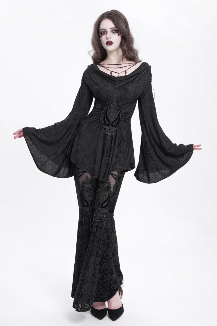 Embroidered Goth Blouse with Flared Sleeves - Women