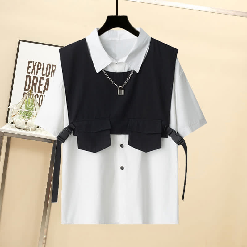 Vest Black Buckle Chain Pants Pocket Cargo T-Shirt Shorts