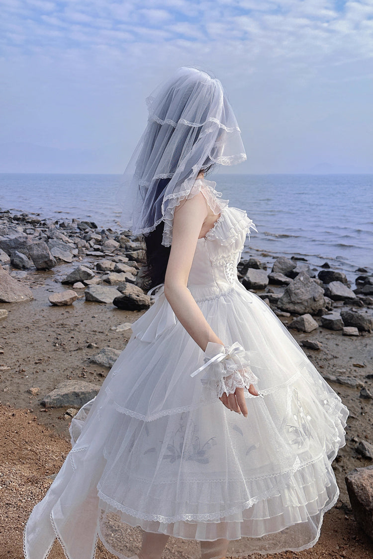 White Love Is Coming Multi-Layer Ruffle Bow JSK Dress