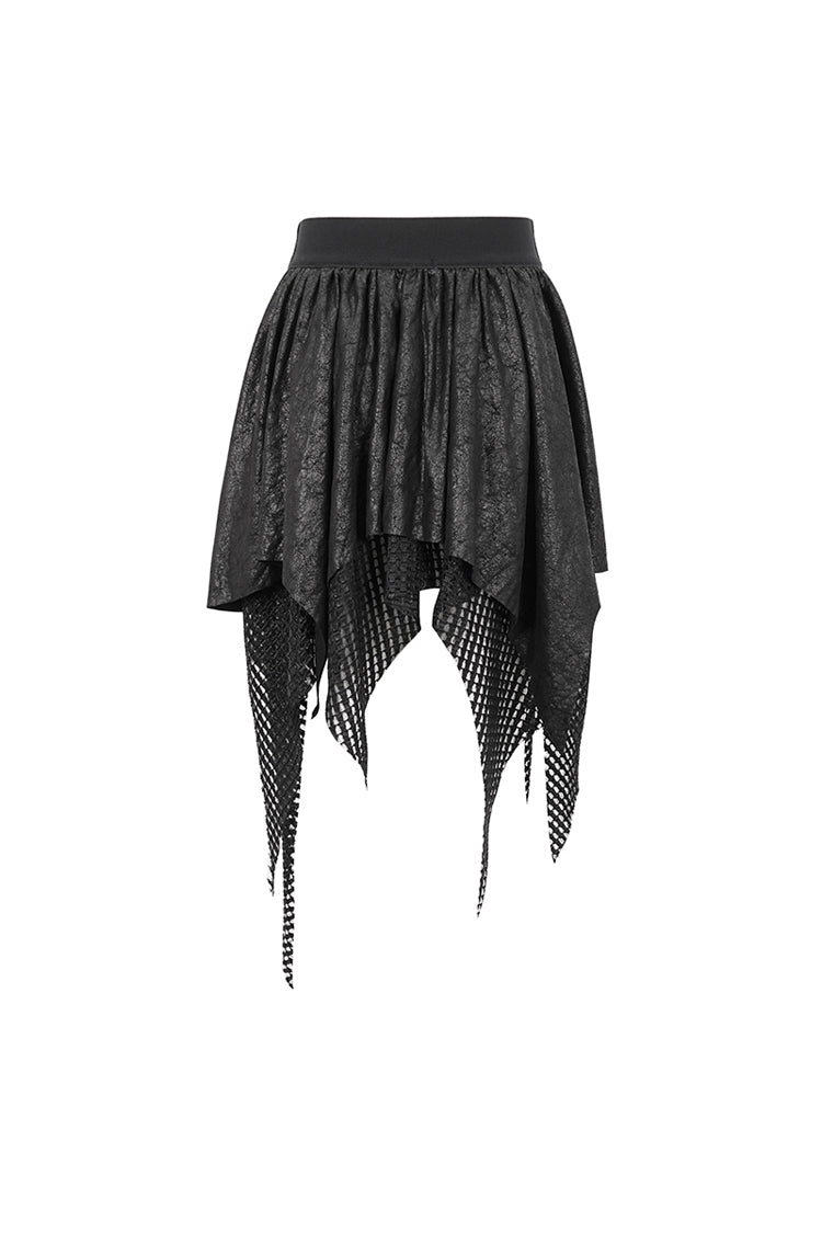 Gothic Skirt with Irregular Mesh Splice and Buckle