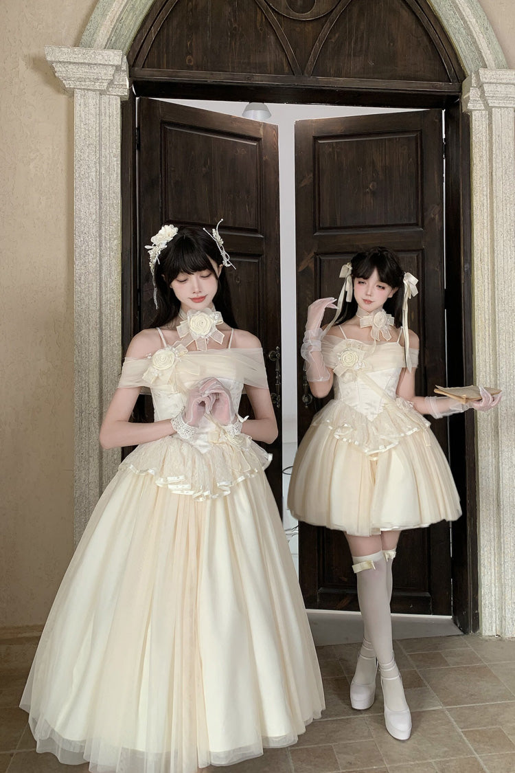 Sanglin's Tribute Off-Shoulder Ruffled Sweet Lolita Dress in Beige