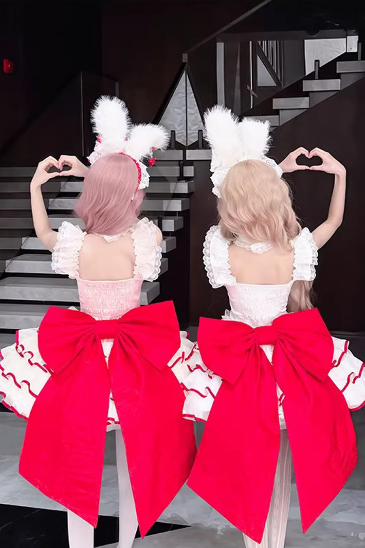 Cupid Strawberry Sleeveless Triple Layer Ruffle Bow Princess Ballet Sweet Lolita Dress 2 Colors