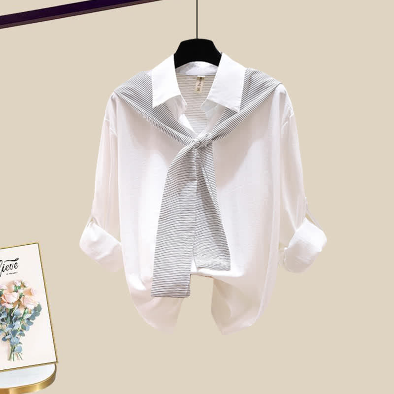 Stripe Casual Print Pants Wide Shirt Leg