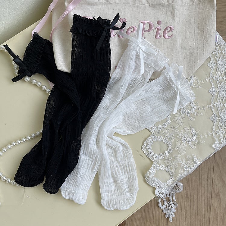 White/Black Bowknot Details Lace Ruffled Tulle Socks