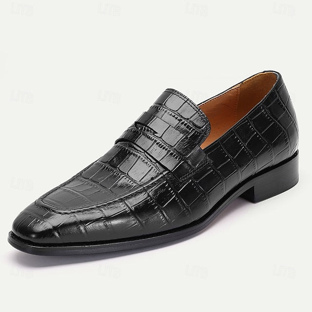 Men's Classic Brown Crocodile Pattern Leather Dress Shoes -