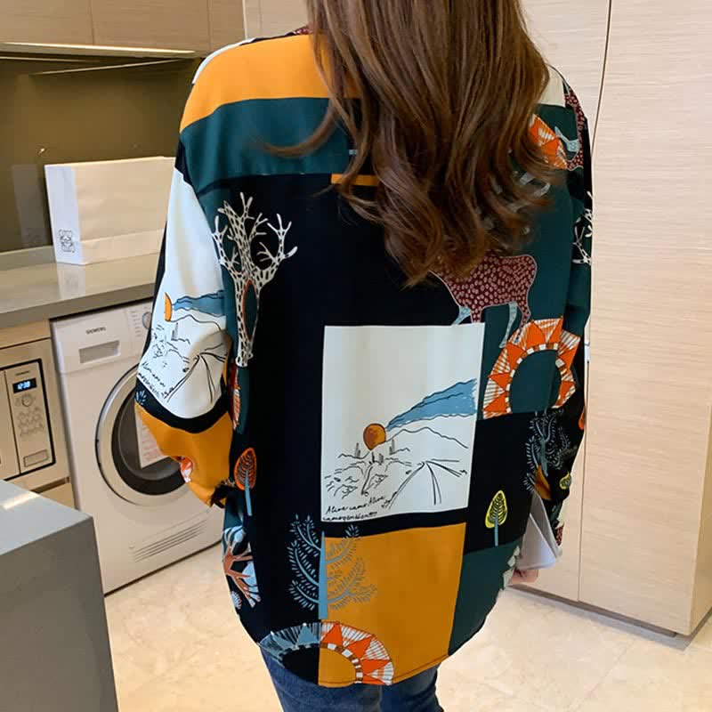 Chemise à manches longues à motif color block