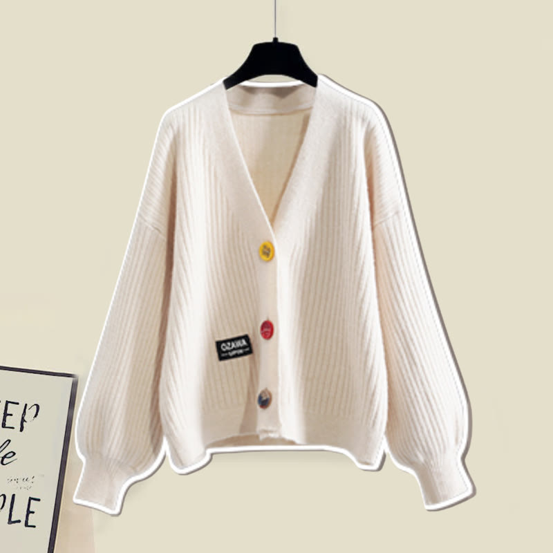 Long Sleeve Print Dress Cardigan Sweater Rhombus Laple