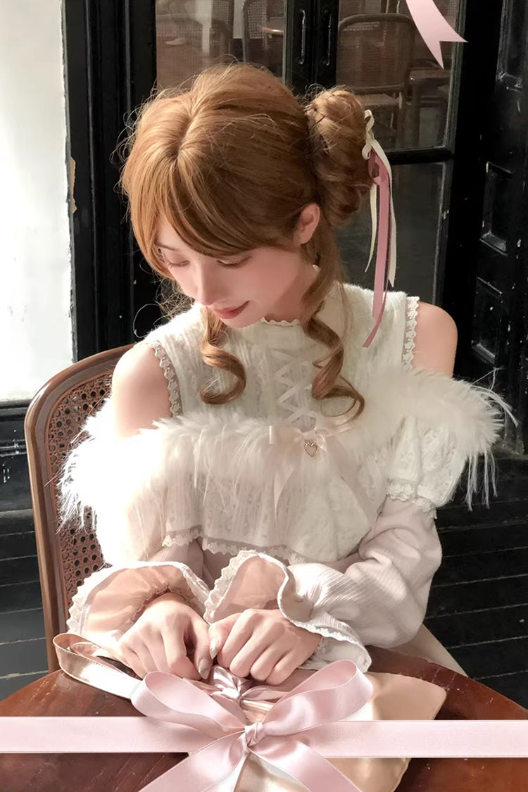 Pink Stand Collar Off-Shoulder Long Sleeve Lace Sweet Japanese Elegant Lolita Gown - Little Love Song