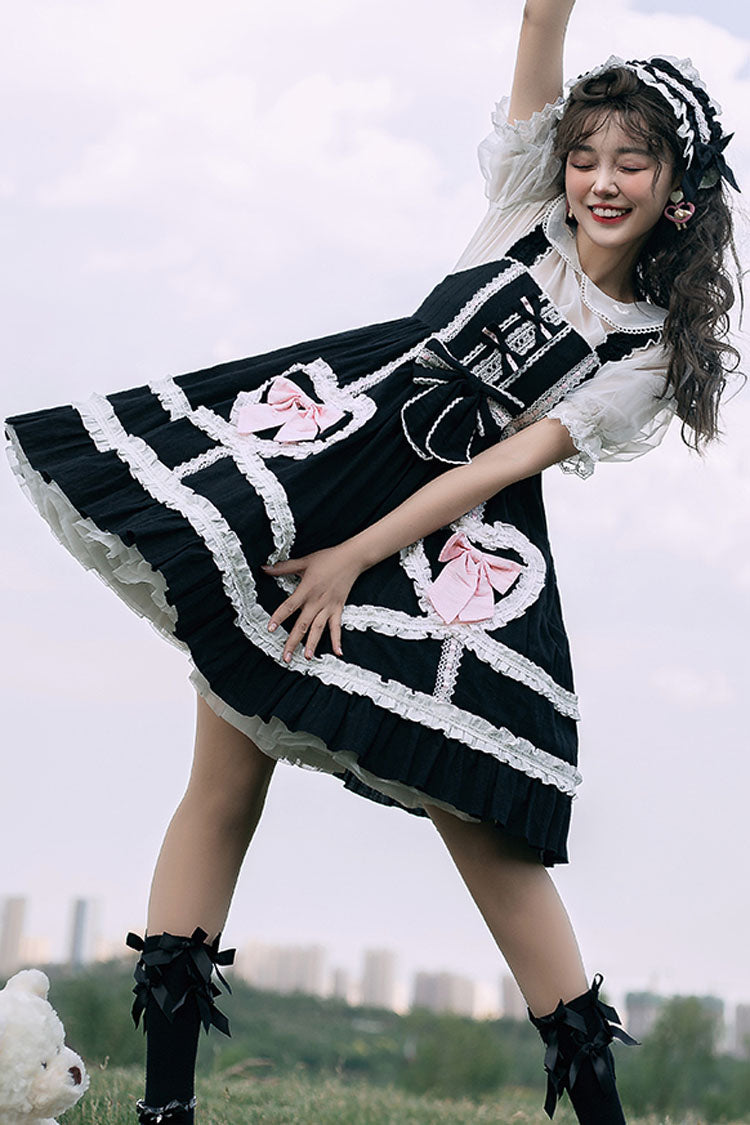 Black High-Waist Sweet Lolita JSK with Bow and Ruffled Princess Style