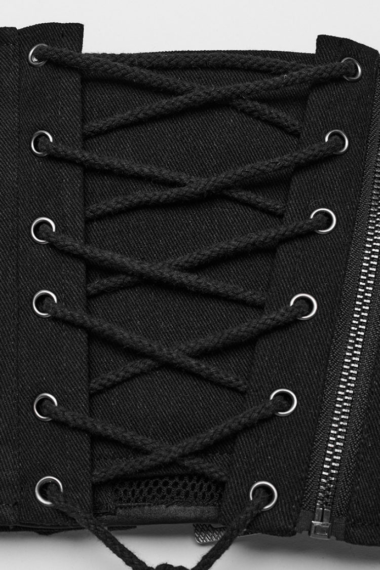 Cross-Laced Steampunk Corset with Rope Ties and Mesh