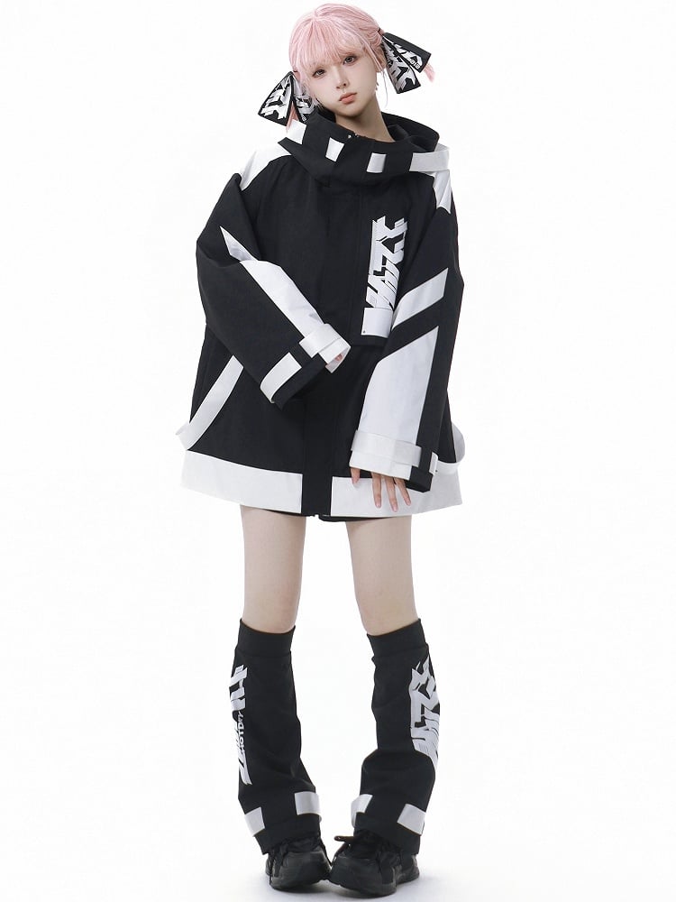 Black and White Jirai Kei Letters Print Leg Warmers