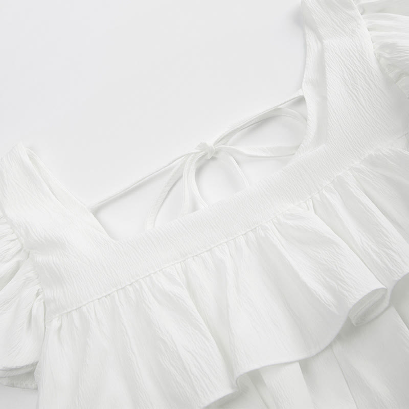 Up Top Blue Collar Pantskirt Sqaure Layered Lace