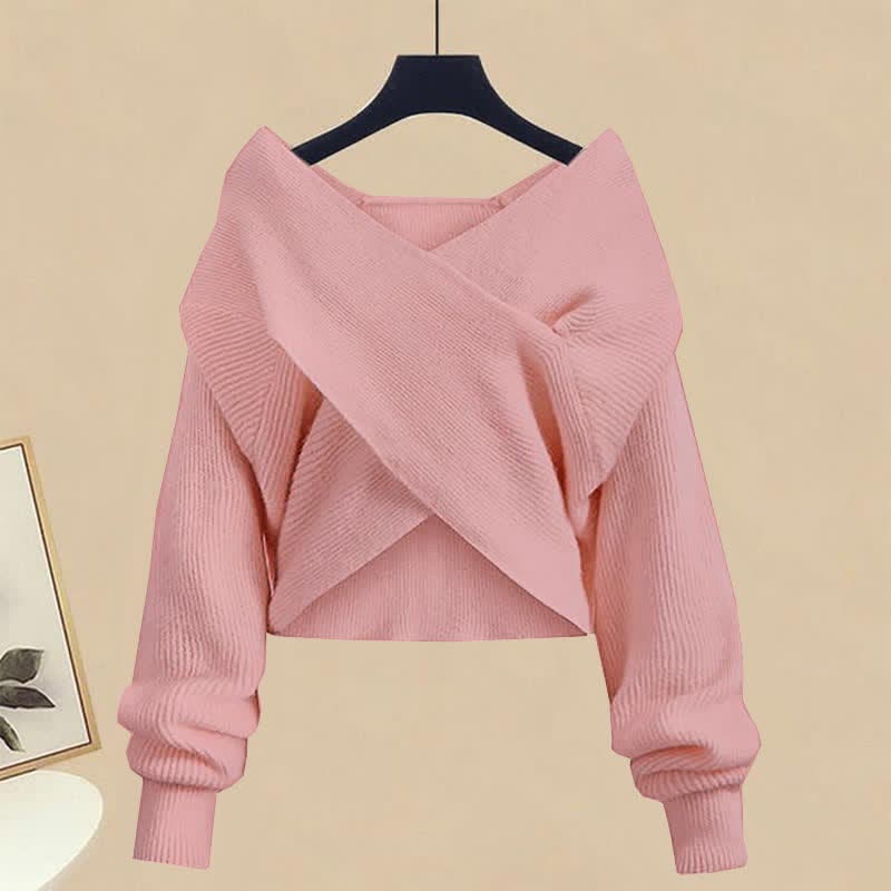 Elegant Turtleneck Knit Shirt Slip Sweater Cross Dress