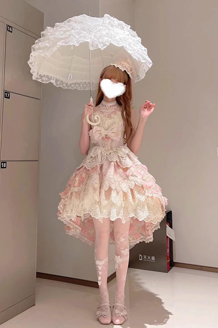 Rose Peacock Feather Tiered Ruffle Bride Cardigan Bow Lace Sweet Lolita JSK Set
