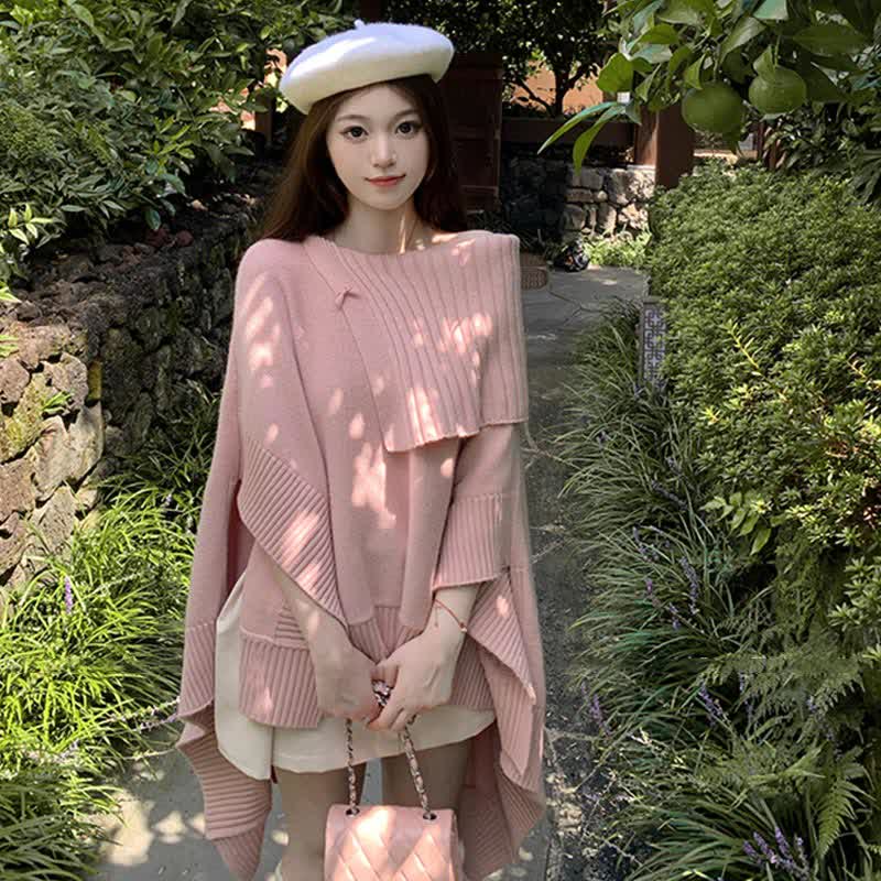 Pleated Sweater Shoulder Skirt Off Irregular Loose Cloak