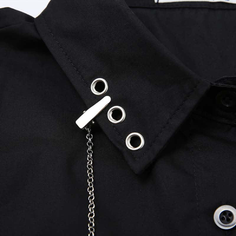 Pocketed Tie Skirt Polo Chain Black Cargo T-Shirt