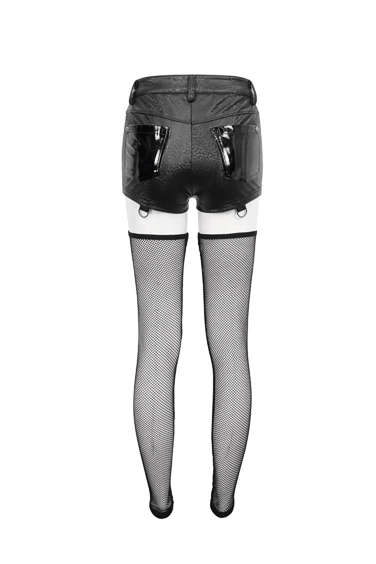 Pentagram Punk Shorts with Stockings in Black Faux Leather for Women