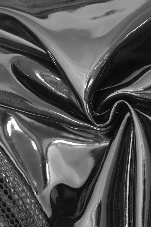 Dark Shiny Faux Leather Skinny Pants with Kneepad