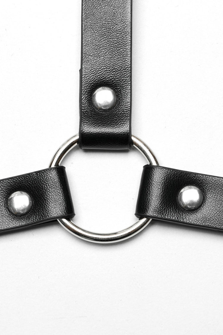 Steampunk Body Harness with Cross Metal Ring Buckle and Halter for Her