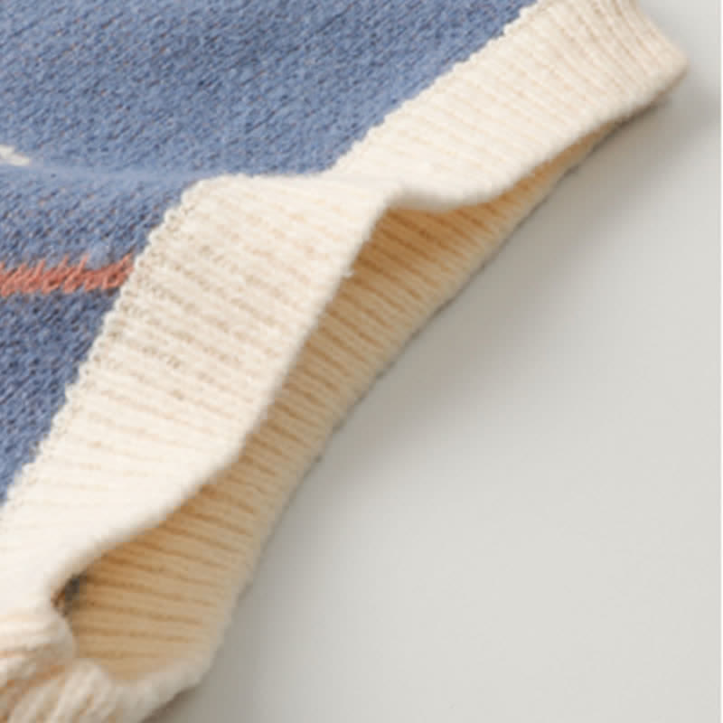 Pleated Bear Colorblock Sweet Lapel Dress Vest Shirt Print