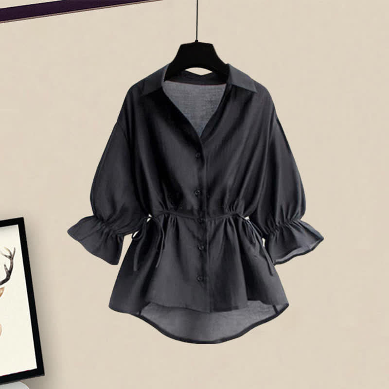 Tank Denim Flared Top Shirt Blue Drawstring Pants