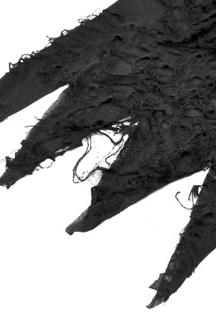 Hooded Punk Top with Ripped Mesh and Eyelets