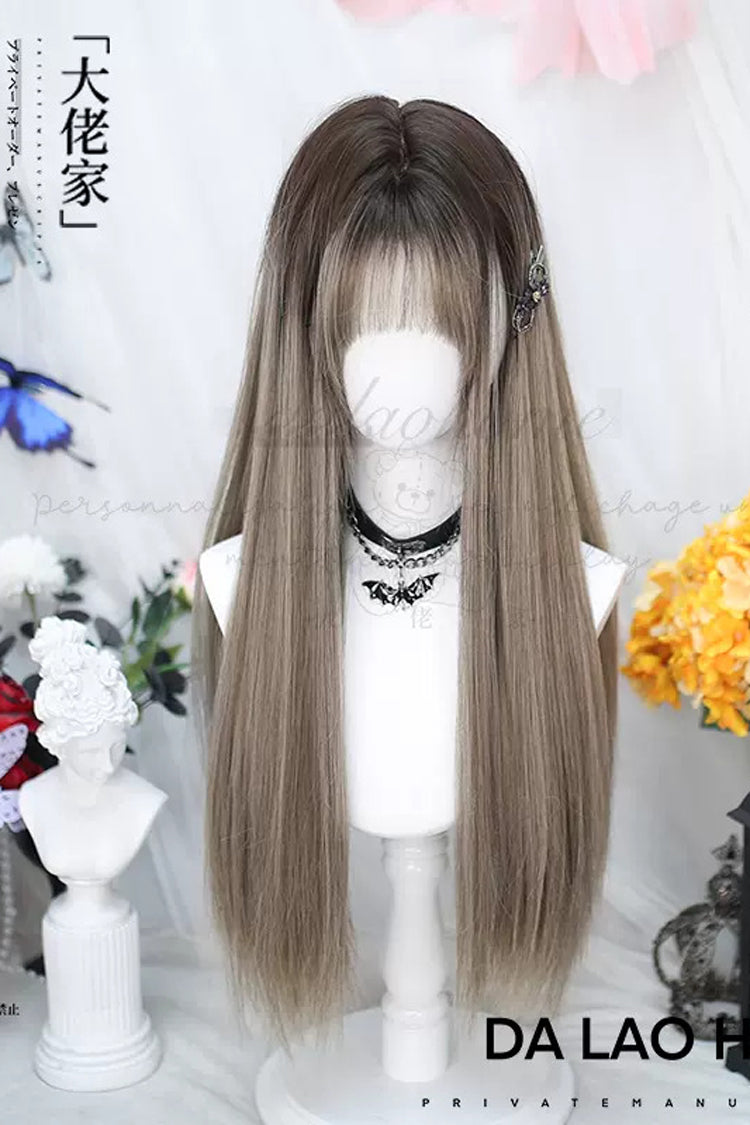 Long Straight Gradient Sweet Lolita Wig in Beige and Gray Tones