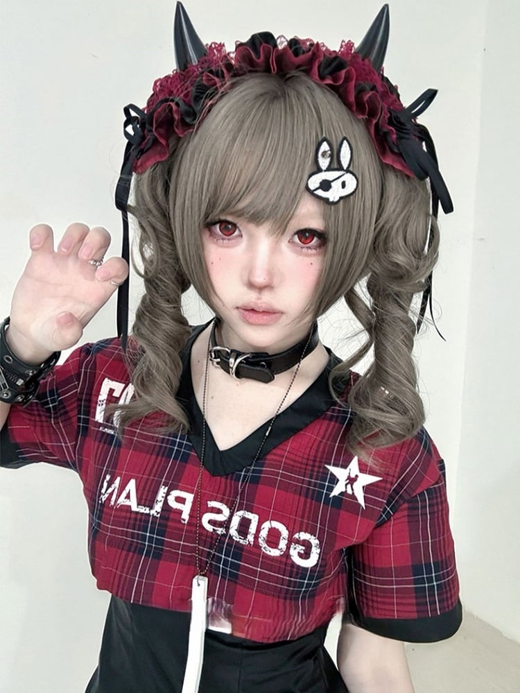 Gray Brown 30CM Length Synthetic Wig With Double Ponytail Claw Clips