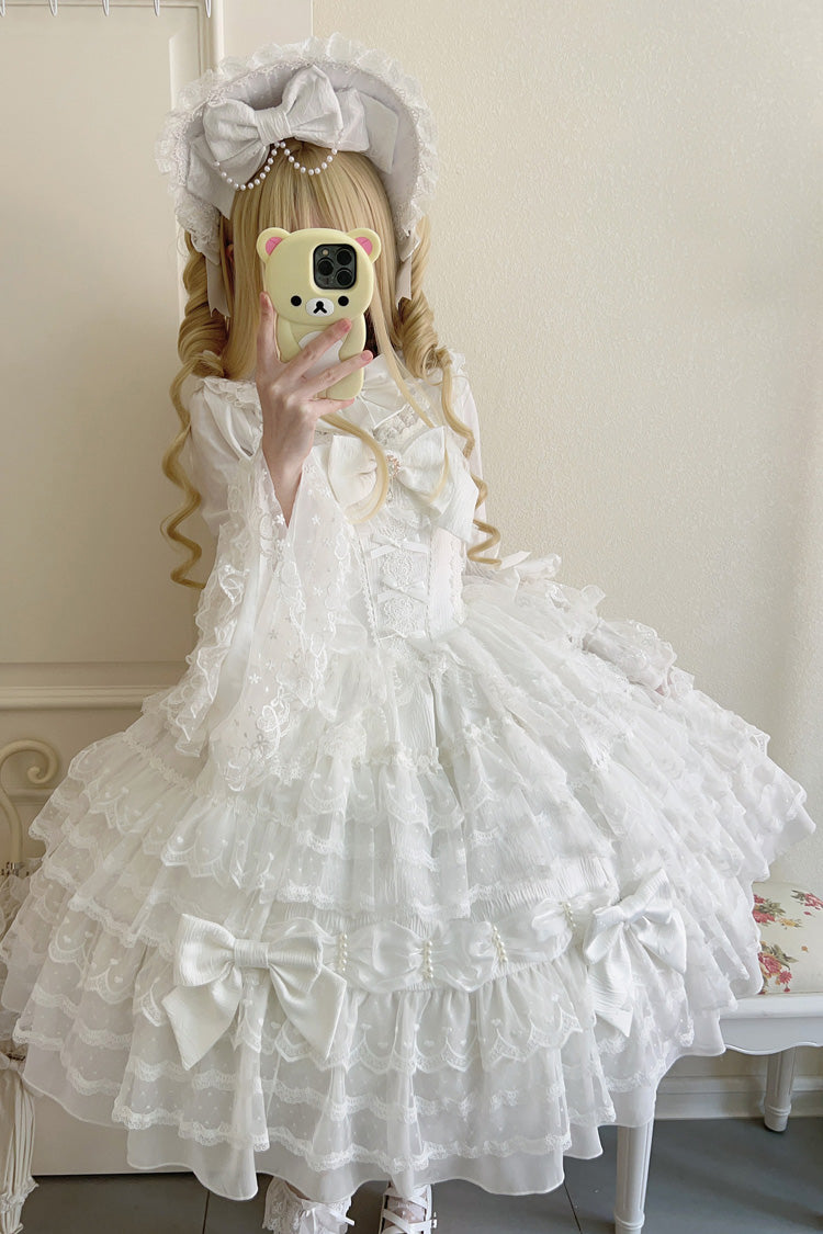 White Dream Prologue Doll Multi-Layered Bow Lace Dress