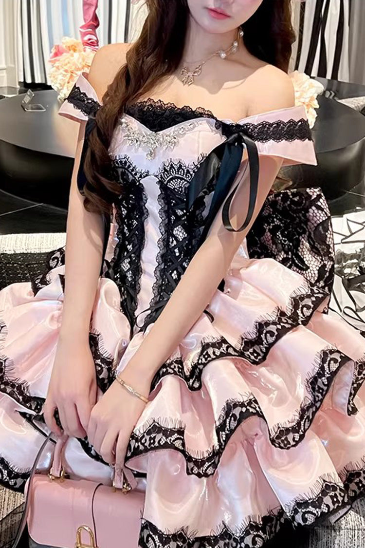 Rose Sleeveless Triple Ruffled Lace Lace-Up Sweet Lolita Jumper - Love Poems of the Heart