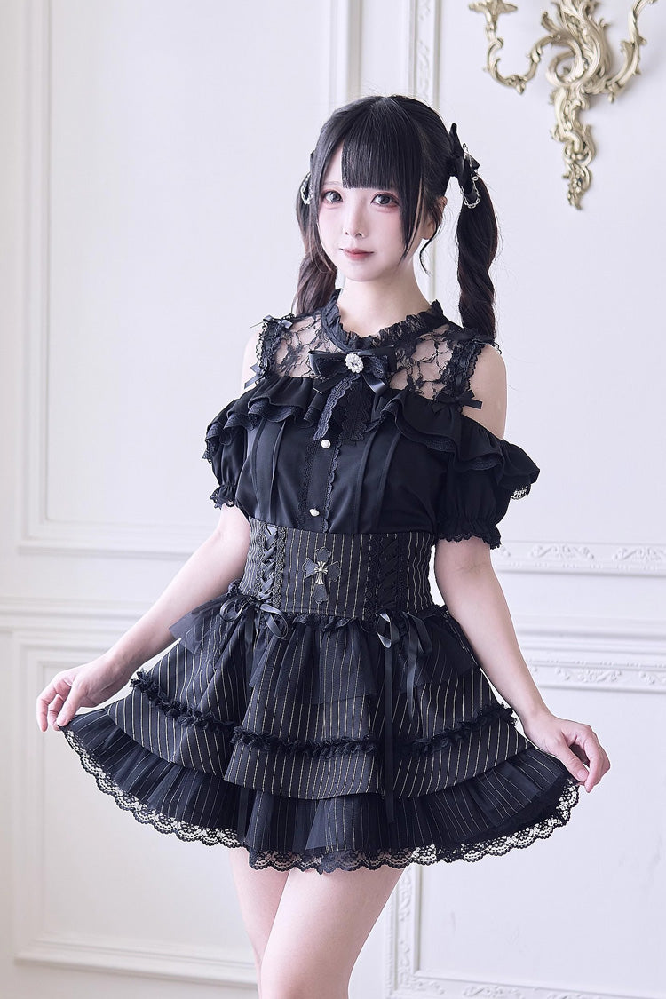 Off Shoulder Short Sleeves Hollow Bowknot Jirai Kei Japanese Blouse