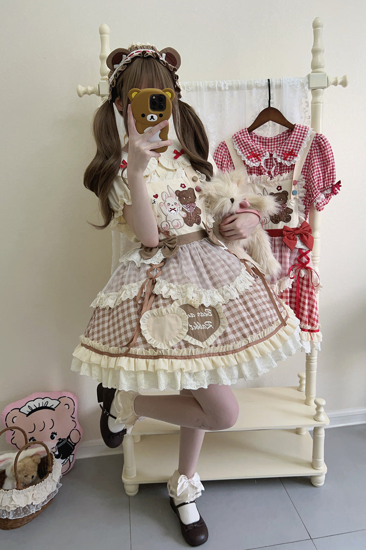 Rabbit Bear Plaid Ruffle Bow Sweet Lolita Skirt with Blouse