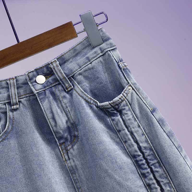 Two Denim Crop Fake T-Shirt Pieces Split Top Skirt