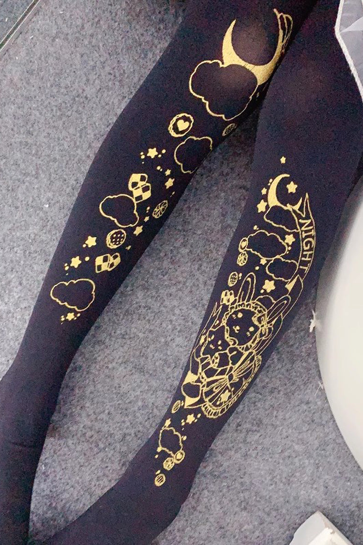 Sweet Lolita Sheer Tights with Metallic Foil Print in 13 Variants