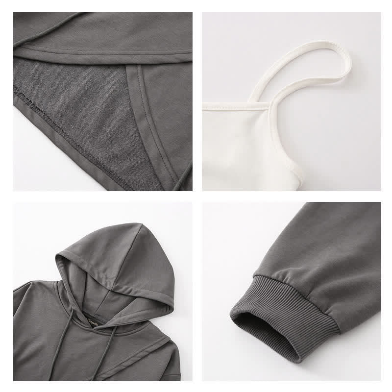 Cross Crop Cargo Chic Pockets Tank Pants Top Hoodie