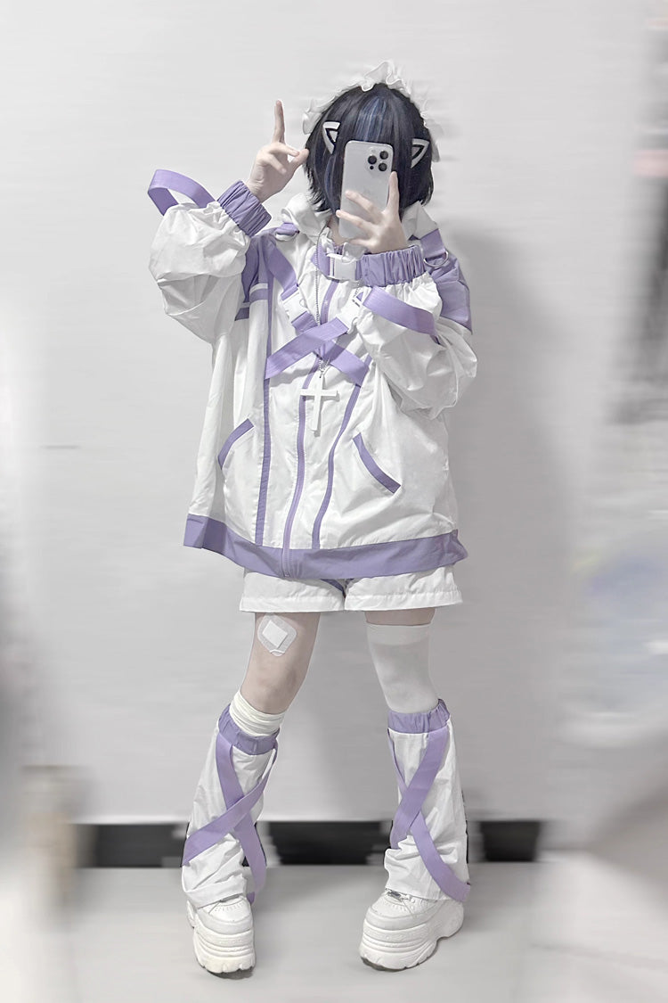 Cyberpunk Functional Print Hooded Jirai Kei Sport Coat