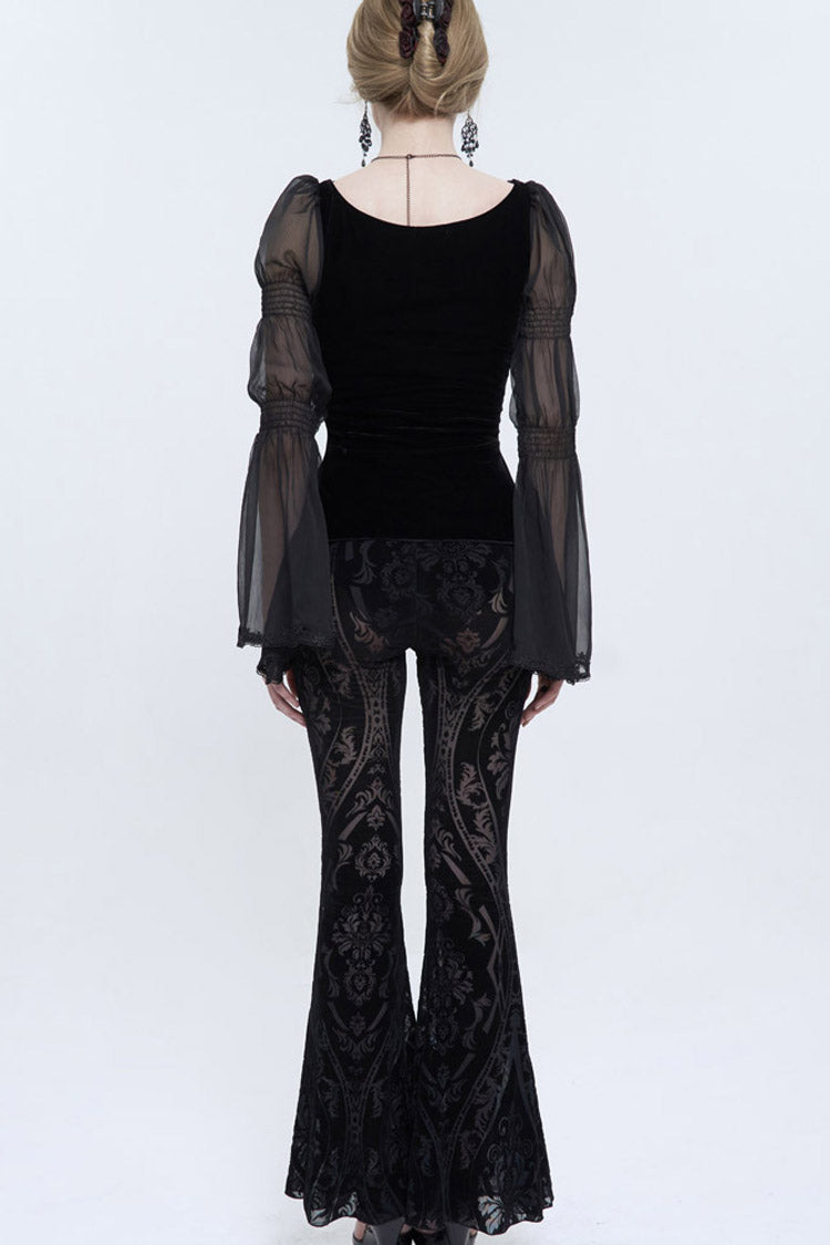 Punk Women's Flared Trousers with Elastic Waist and Flocked Jacquard Fabric