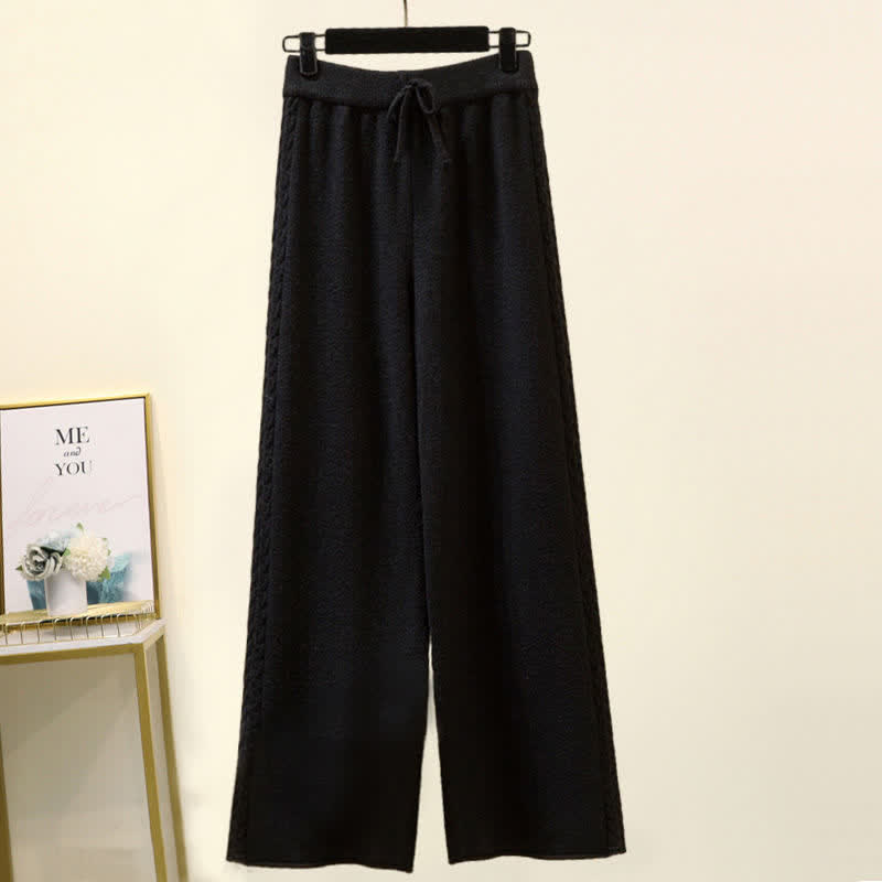 Leg Wide Chic Sweater Pants Set Cable