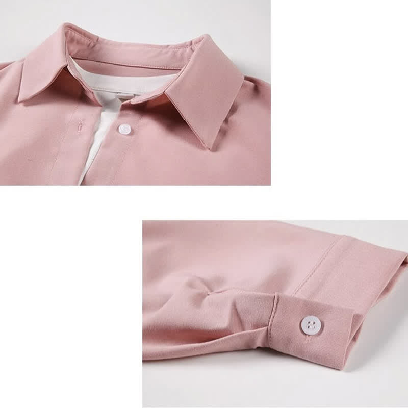 Lapel Shirt Pink Pants Suit Casual