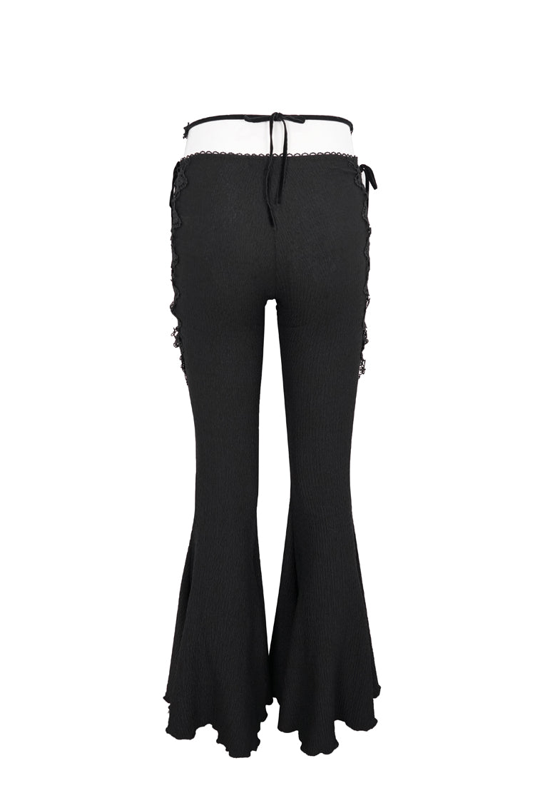 Gothic Flared Pants with Lace-Up Cutouts and Gems