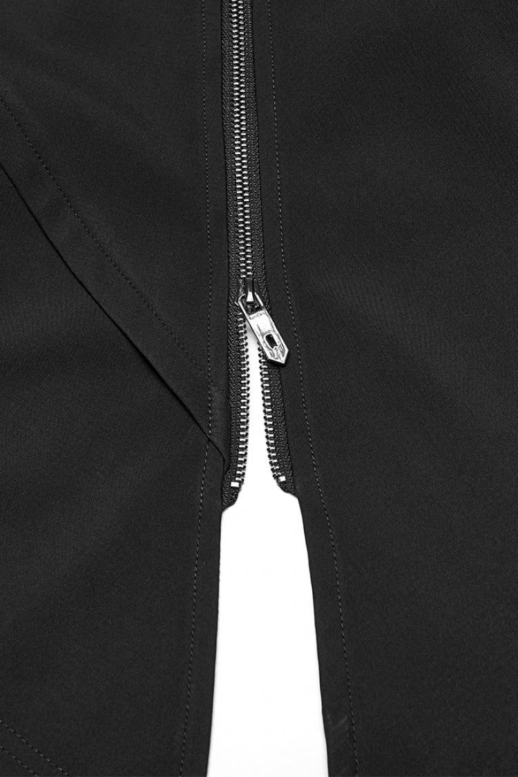 Buckle Strap Hooded Black Asymmetric Punk Cloak Men's