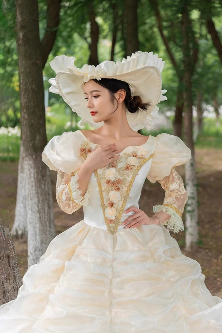 Medieval Embroidery Vintage Gown in Champagne