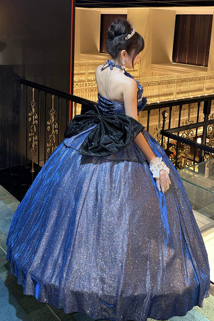 Sleeveless Glitter Skirt Set with Cut-Out Bow and Ruffles