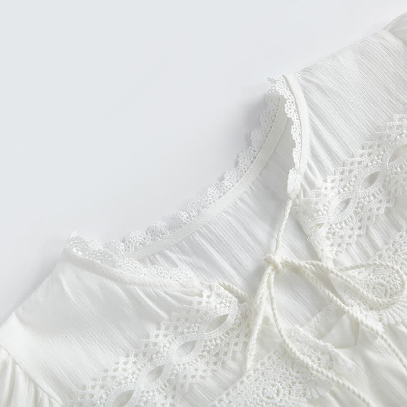 Boho Split Crochet Tassel Out Shirt Dress Hollow Belted