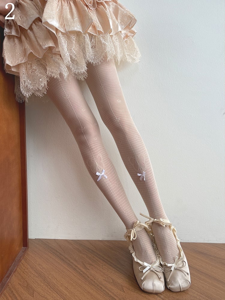 Nude Butterfly Pattern Hollow-out Tights /Lace Trim Socks