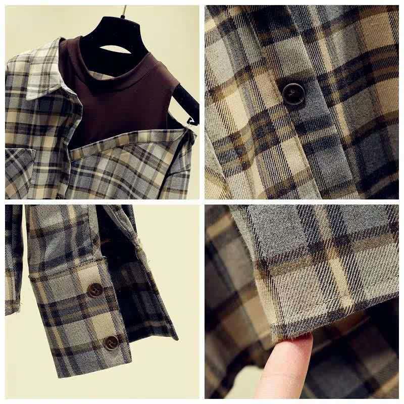 Skirt Tulle Plaid Shirt Button Front