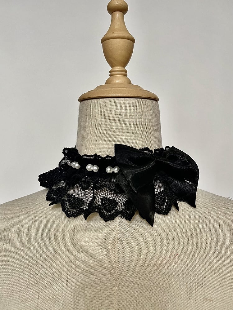 Pink / Black Bow and Bead Details Choker